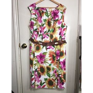 FREE SHIPPING - Floral Belted Swing Dress - Multi